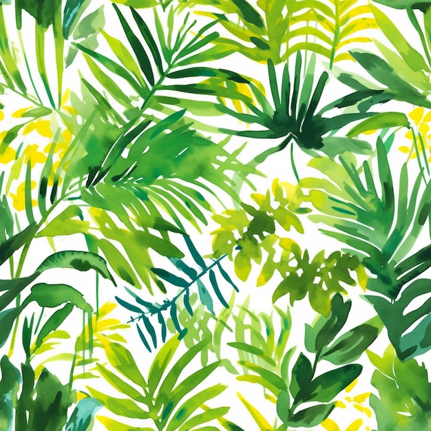 A painting of a green and yellow tropical leaf pattern generative ai