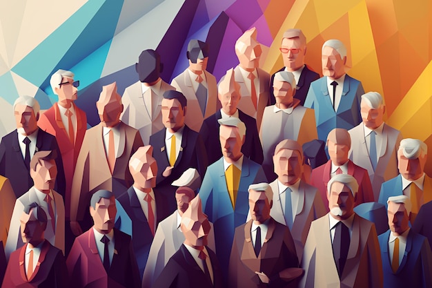 A painting of a group of men with different colors on them.