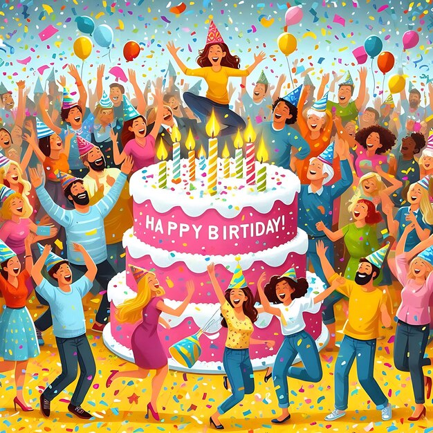 a painting of a group of people celebrating a birthday