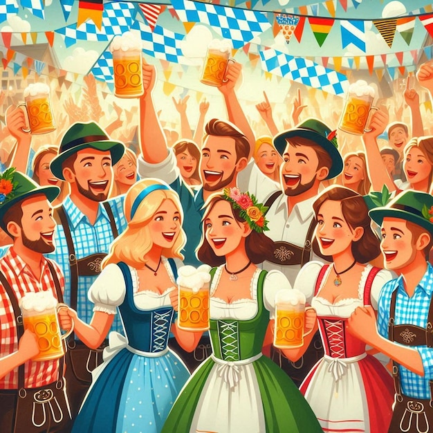 a painting of a group of people with beer in their hands