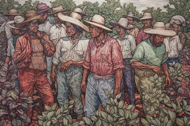 A painting of a group of people with hats on their heads and the words " we do not know what we do. "