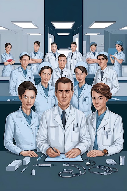 Photo a painting of a group of people with uniforms that say quot im a doctor quot