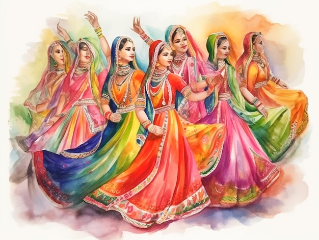 A painting of a group of women dancing.