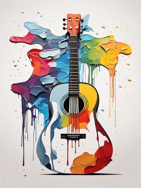 Photo a painting of a guitar with a colorful background and a splash of color