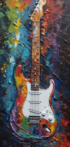 A painting of a guitar with the word jazz on it