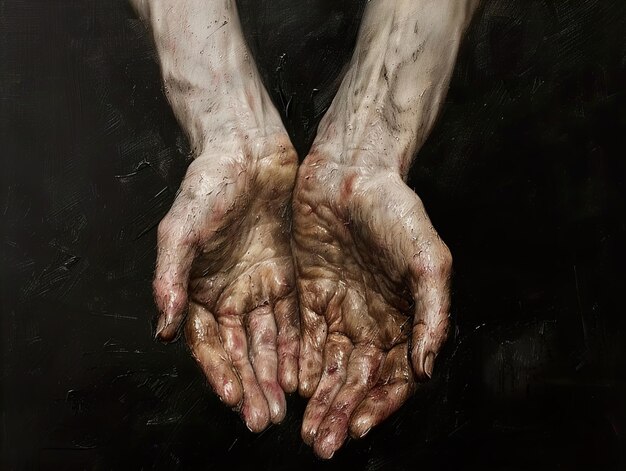 a painting of a hand with blood on it