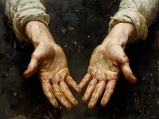 Photo a painting of a hand with the word  hands  on it