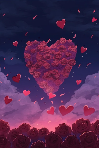 A painting of a heart surrounded by roses generative AI