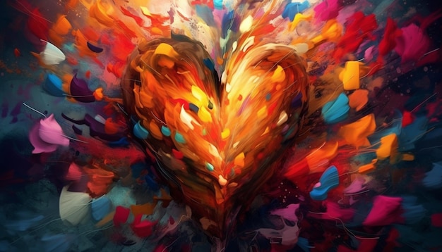 Painting of a heart with many colors and shapes generative ai