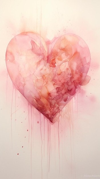 a painting of a heart with pink paint and a pink splash of water.