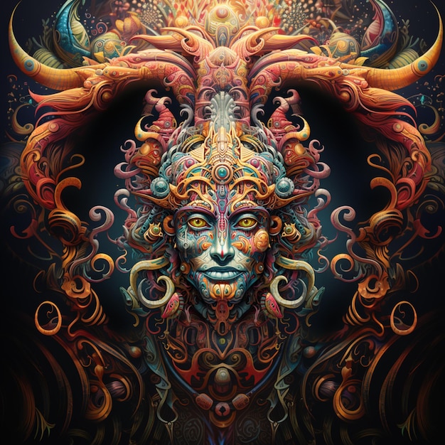 painting of a horned head with a large generative ai