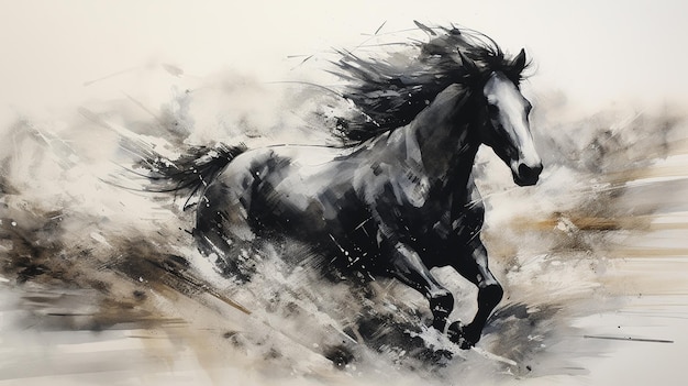 Painting of a horse running in the wind generative ai