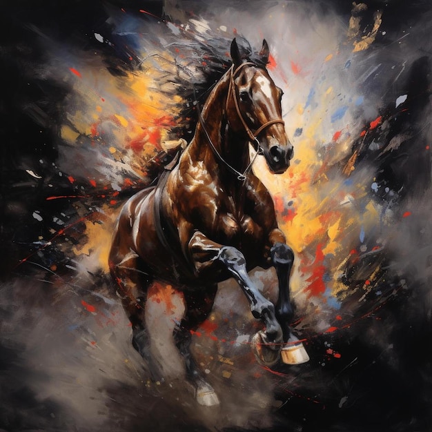 a painting of a horse with a flame on it