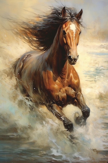 a painting of a horse with a white stripe on its back