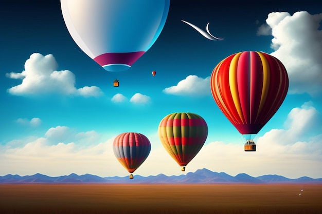 A painting of hot air balloons with the words hot air on the bottom