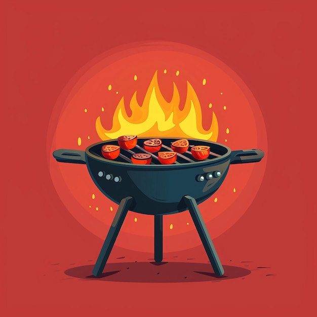 a painting of a hot coals cooking in a red background