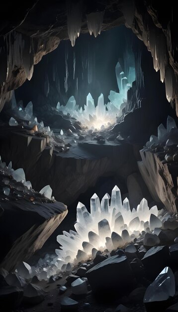 Photo a painting of an ice cave with an ice cave in the background