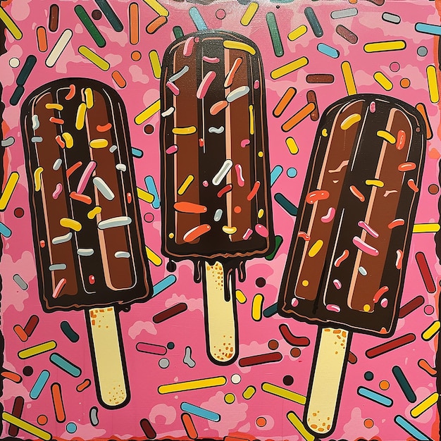 a painting of ice creams with chocolate and ice cream