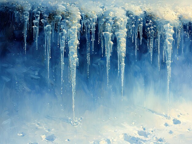 Photo a painting of ice and snow with a blue background with a snowflake