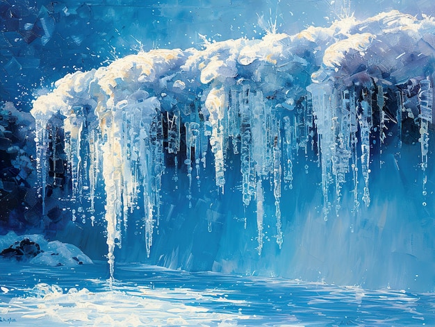 Photo a painting of icicles hanging from a water surface