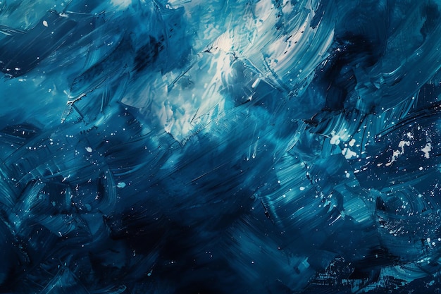 The painting is of a blue ocean with white splatters