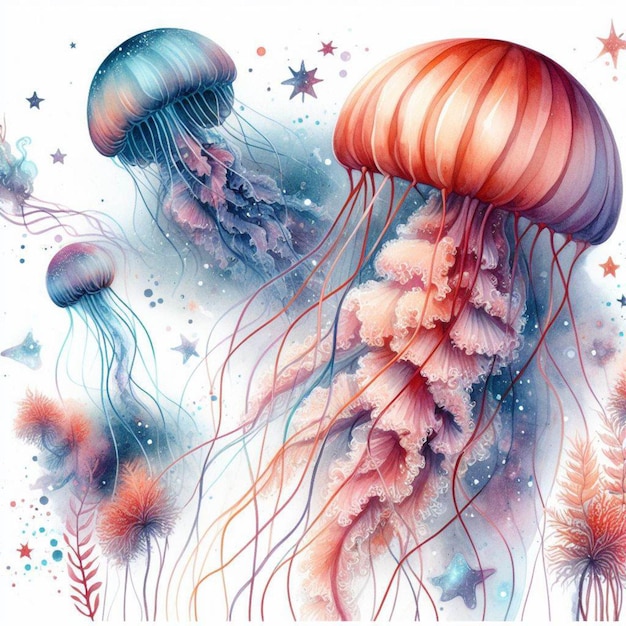 a painting of jellyfish and jellyfish with the words jellyfish on it