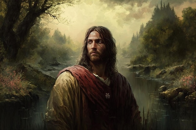 A Painting of Jesus in a Beautiful Setting