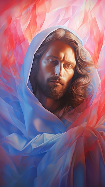 Photo a painting of jesus in a blue and red and white robe