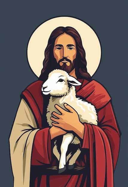 a painting of jesus holding a lamb in his hands