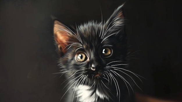 a painting of a kitten with a red and yellow eyes