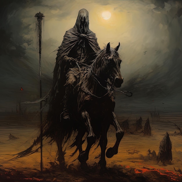 a painting of a knight on a horse with a full moon in the background