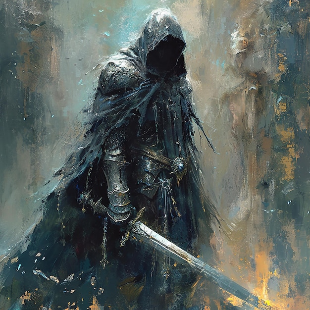 Photo a painting of a knight with a sword and a sword