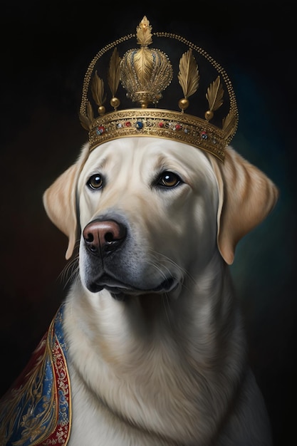 A painting of a labrador wearing a crown.