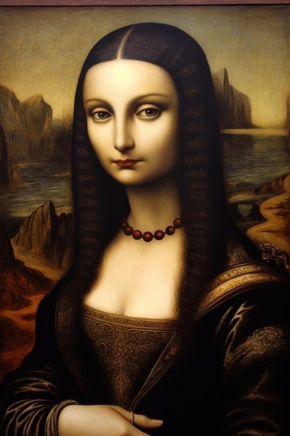 A painting of a lady with the name leonardo da vinci on the face.