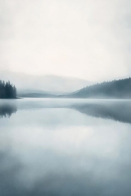 Photo a painting of a lake with a mountain in the background