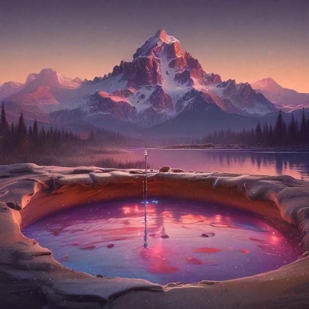 Photo a painting of a lake with a sign that says quot the arrow is lit up quot