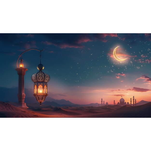 a painting of a lamp with the moon in the background