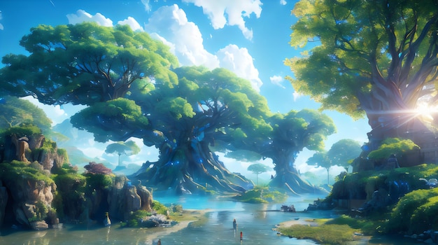 painting landscapes trees forest fantasy concept art