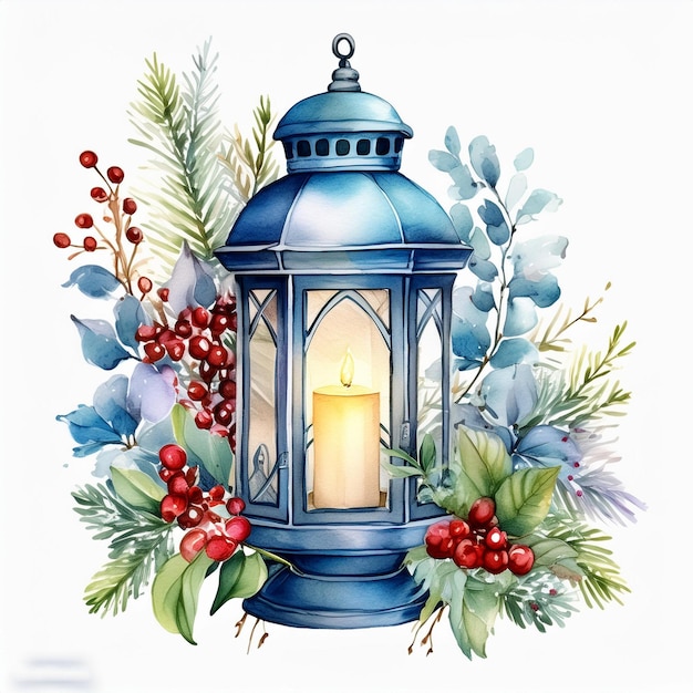 a painting of a lantern with berries and berries on it