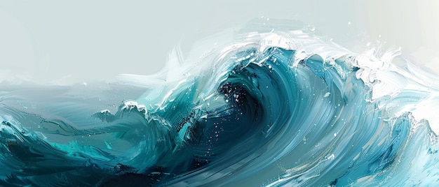 painting of a large wave breaking in the ocean with a white background generative ai