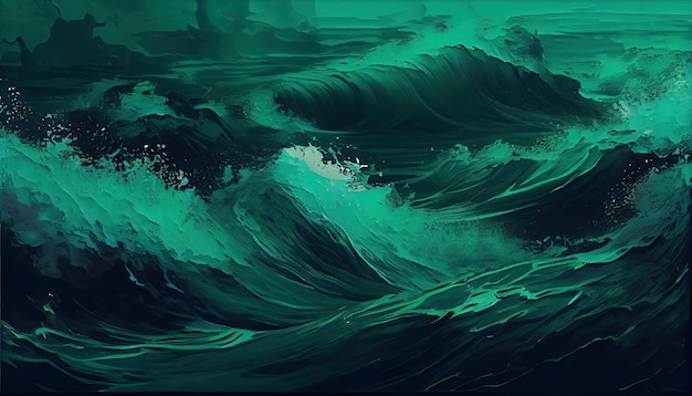 A painting of a large wave in the ocean generative AI