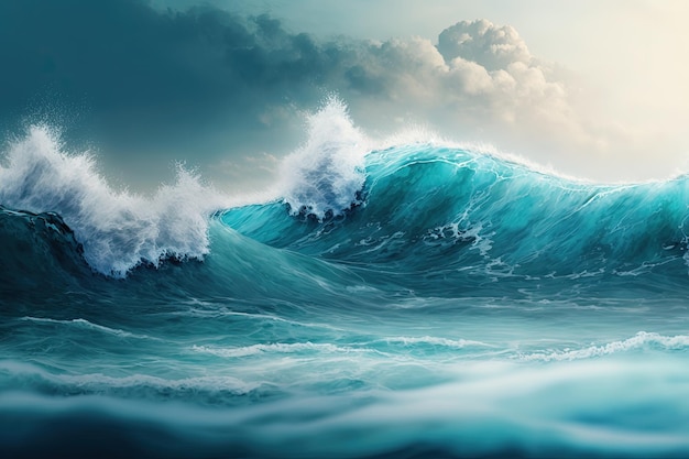 A painting of a large wave in the ocean generative AI