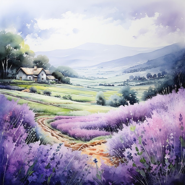 A painting of a lavender farm