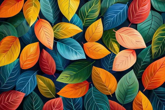 Photo a painting of leaves with a colorful background