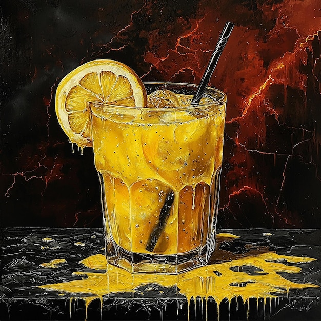 a painting of a lemonade with a straw in it