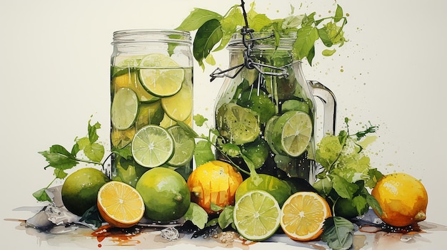 Photo a painting of lemons limes lemons and limes