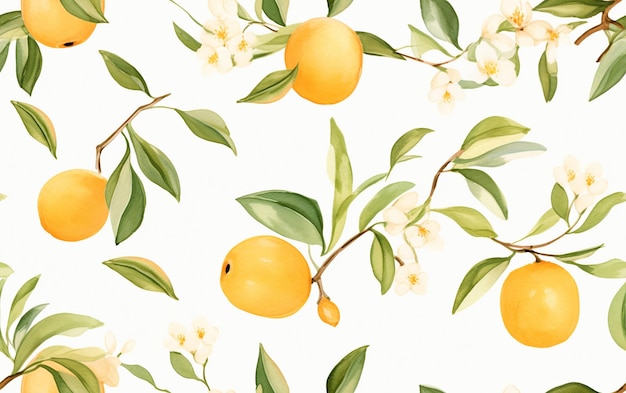 a painting of lemons and oranges on a white background