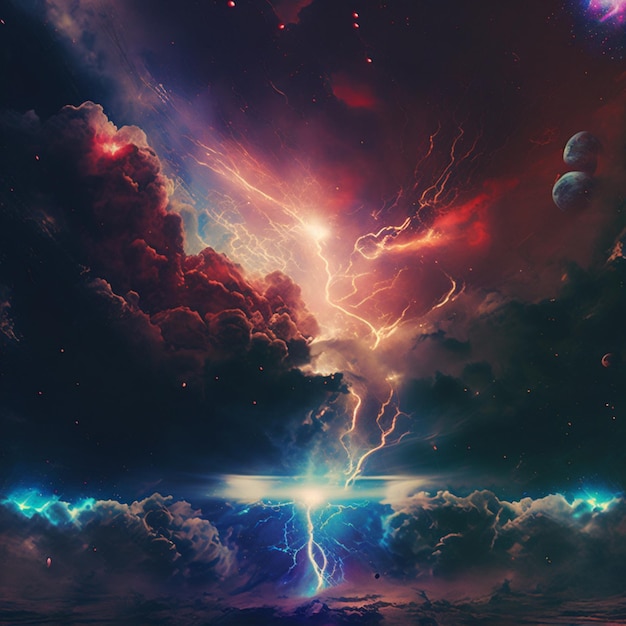 A painting of a lightning strike in the sky