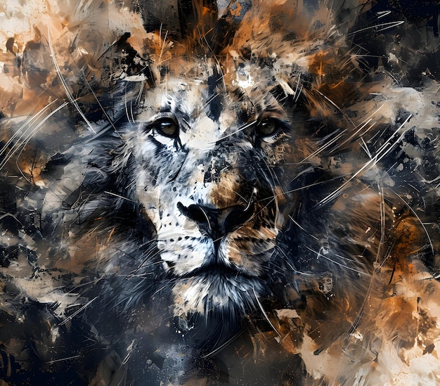 Photo a painting of a lion with a face that says  lions