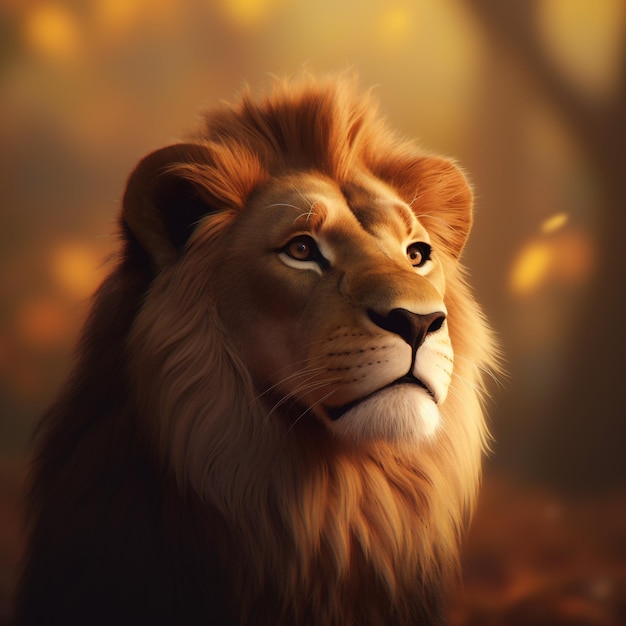 A painting of a lion with a golden mane.